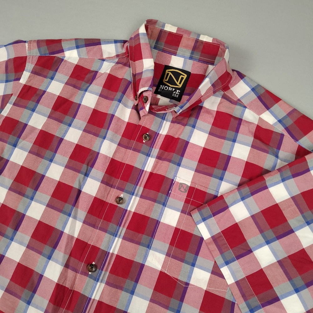 Noble Outfitters Shirt Men XL Red Plaid Button Down Equestrian Western Short Slv